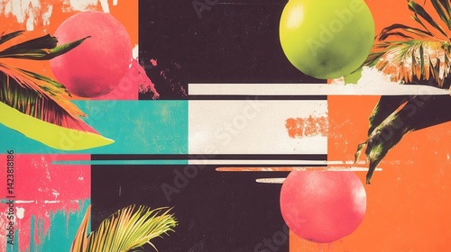 Colorful geometric design with tropical elements.