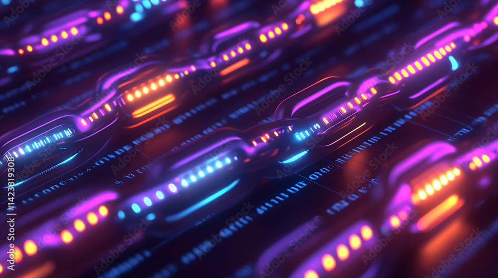 Naklejka premium Abstract glowing chain links on digital background