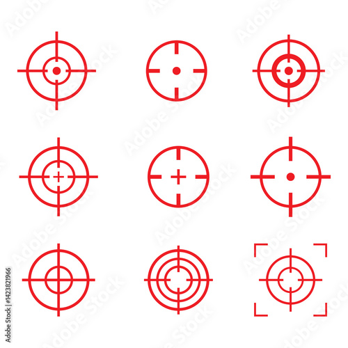 Set of Red Target and Crosshair Icon Designs on a White Background
