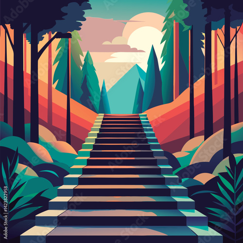 Colorful mountain stairs leading upward.