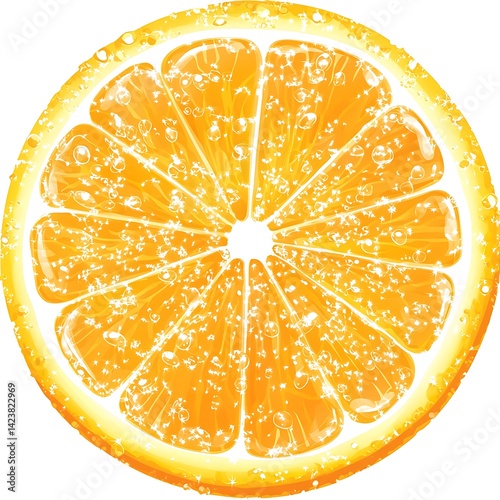 A vibrant juicy orange slice shows healthy nutrition and refreshment