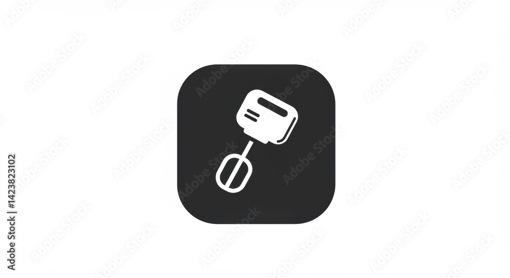 Hand Mixer Icon: Black Rounded Square, White Silhouette. Hand Mixer Icon: Black Rounded Square, White Silhouette.