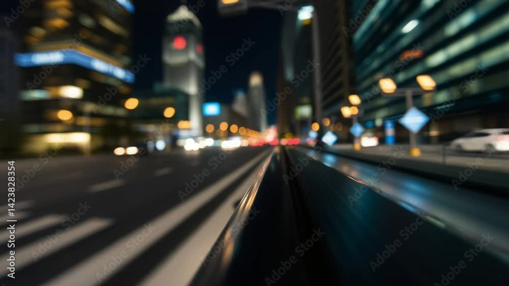 Fast Motion View of City Street at Night with Light Trails Fast Motion View of City Street at Night with Light Trails