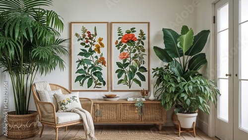 Botanical prints and real plants bring nature indoors