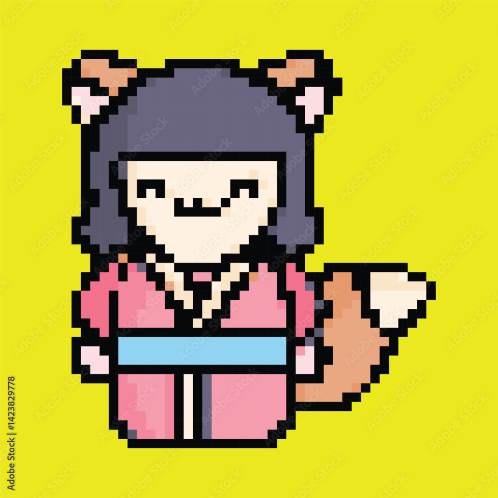 Obraz premium Pixel Art Oni Ghost Icon, Japanese Demon Design