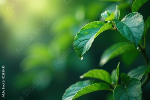 Large droplets cling to leaves, descending gracefully , slow motion, detail