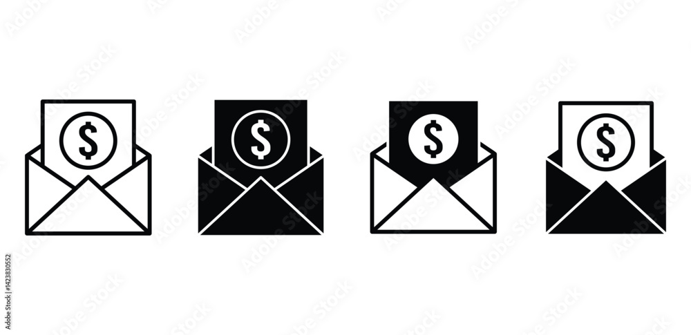 Invoice Mail Icon Black and White Envelope with Dollar Sign Vector Design Invoice Mail Icon Black and White Envelope with Dollar Sign Vector Design