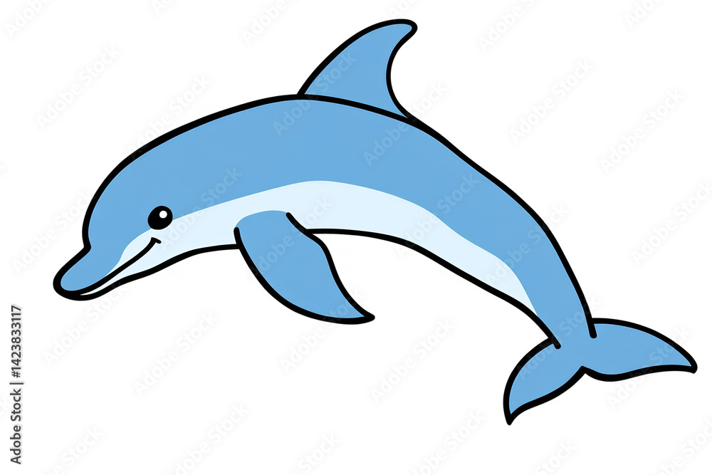 Fototapeta premium Cartoon Dolphin Illustration Swimming in Blue Sea Isolated on Transparent Background