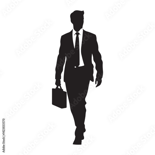 Elegant businessman with bag black silhouette 