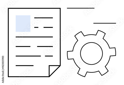 Document and gear icon representing data management, process optimization, system configuration, workflow automation. Ideal for technology, business tools, productivity, development, workflow