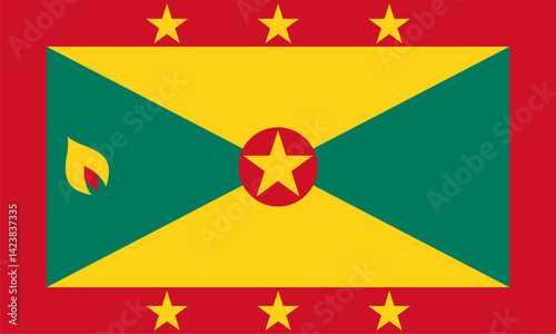 The flag of Grenada with precise proportions and authentic colors. Vector illustration.