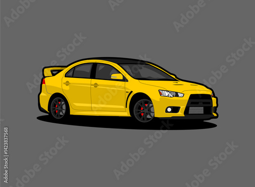 vector illustration yellow sports sedan racing car with racing wheels