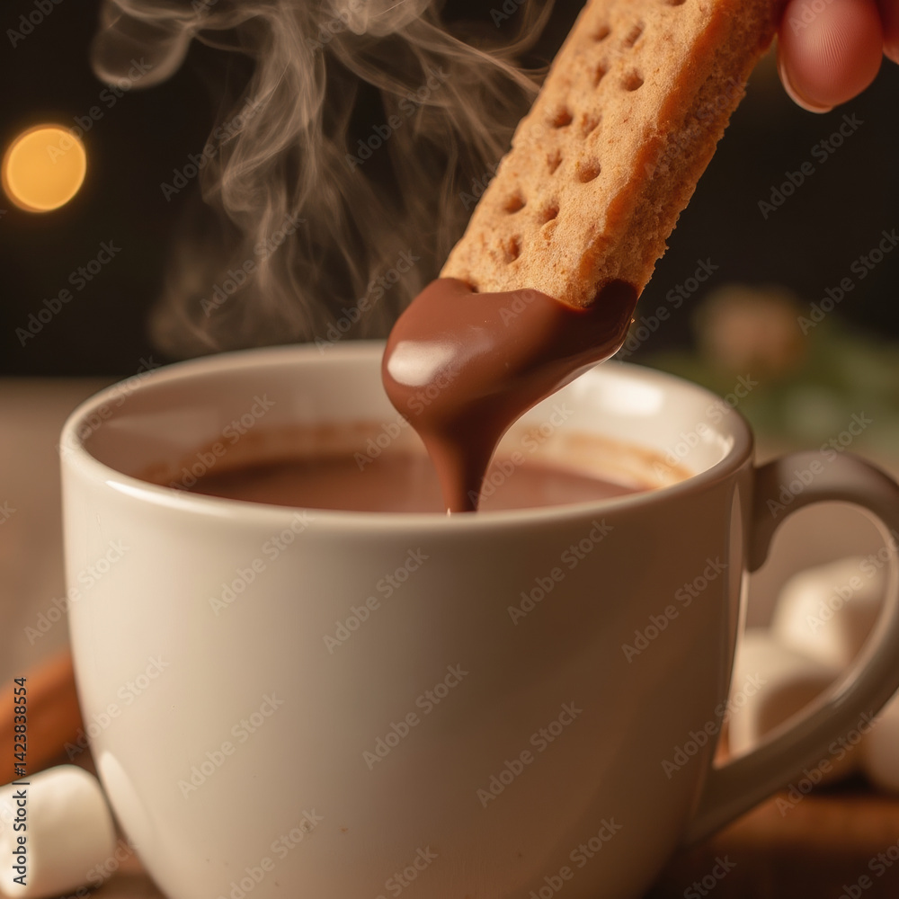 Warm chocolate graham cracker dipping hot beverage cozy marshmallow sweet treat comfort food dessert indulgence winter snack delicious steaming