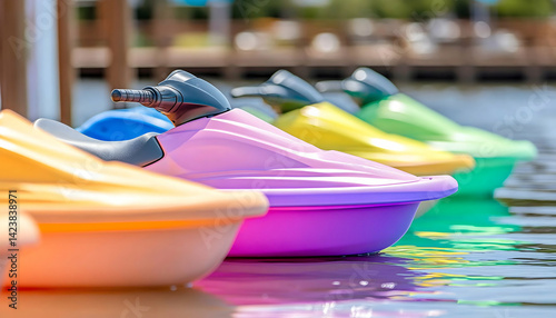 Wallpaper Mural Colorful personal watercraft docked at a marina on a sunny day Torontodigital.ca