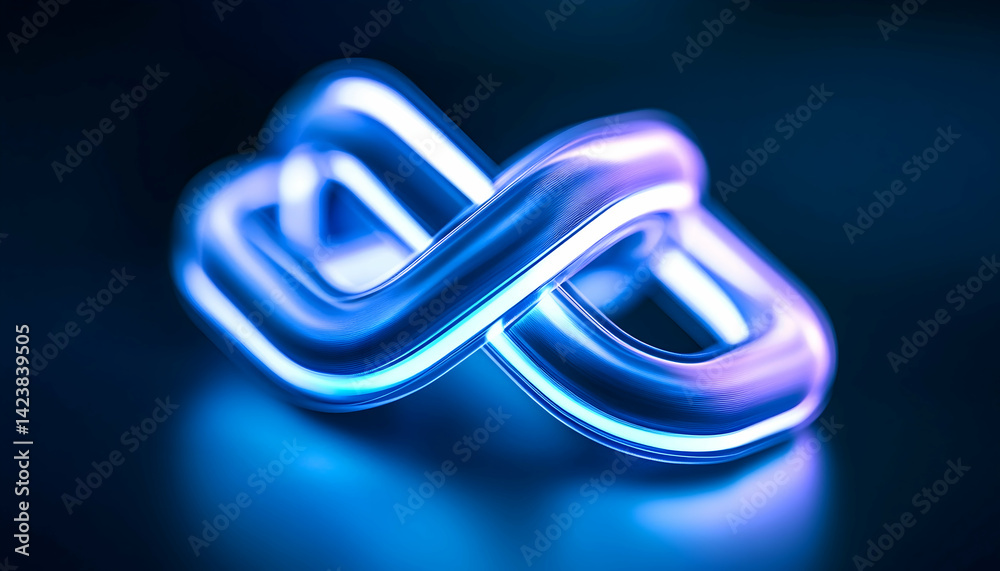 Fototapeta premium Glowing blue infinity loop, abstract 3D rendering