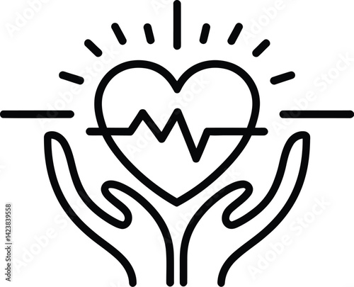 This medical illustration features a heart vector with a heartbeat line, symbolizing health and life