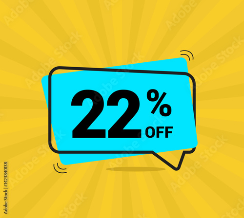 22% OFF sale, twenty two percent. Coupon of Discount Price. Discount promotion. Banner for One percent off offers. Yellow and blue Design. Vector illustration.