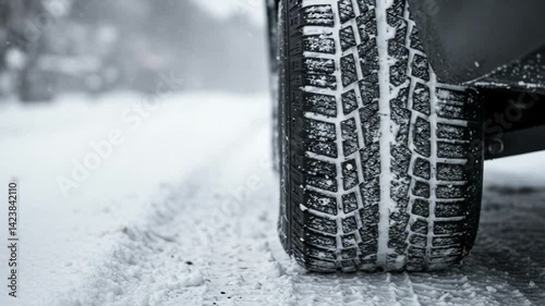 雪道走る 力強いタイヤ 冬景色