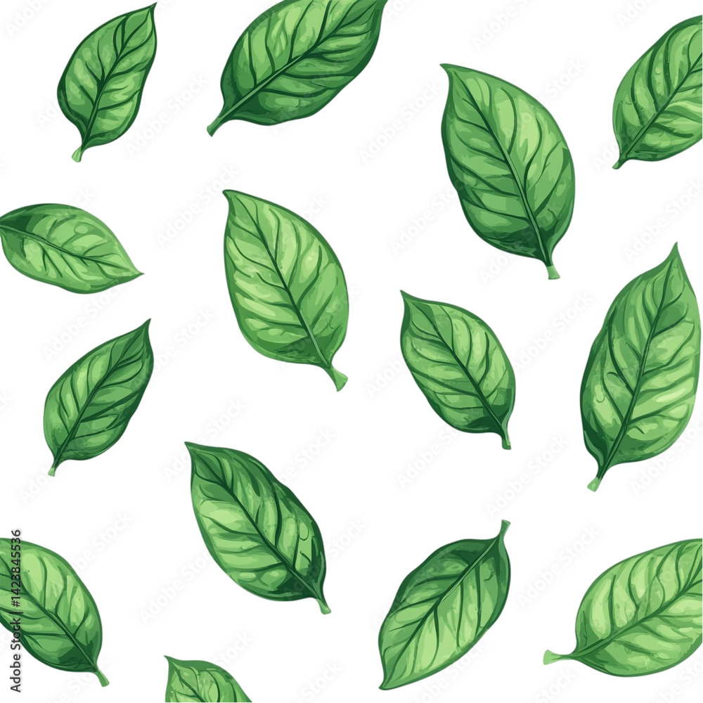 Green leaves pattern on black background nature design botanical illustration Green leaves pattern on black background nature design botanical illustration
