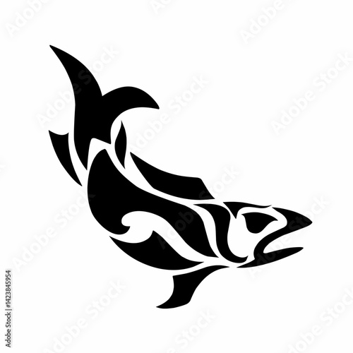 illustration design abstract tribal art tattoo salmon fish. suitable for elements design