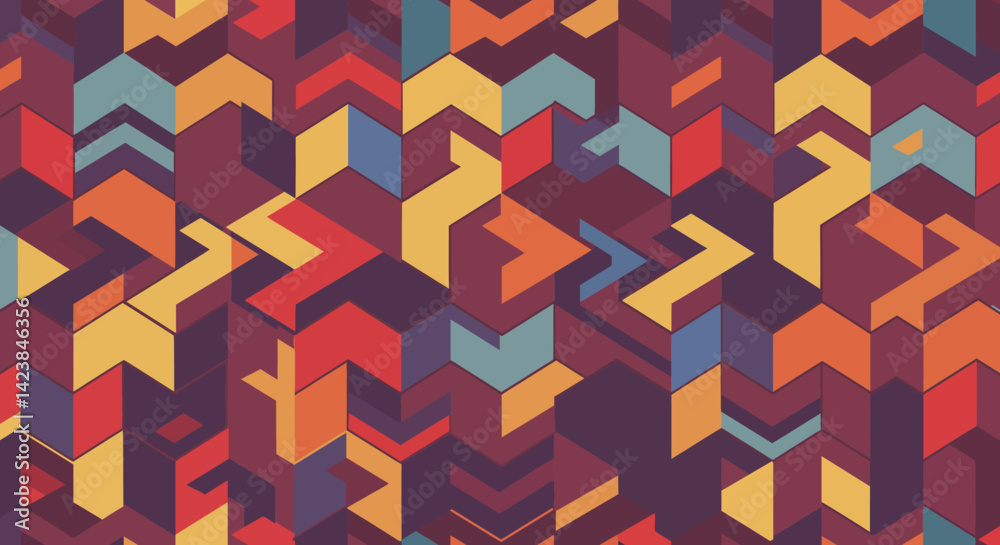 Geometric kaleidoscope of colorful angled shapes creating a textured abstract pattern Geometric kaleidoscope of colorful angled shapes creating a textured abstract pattern