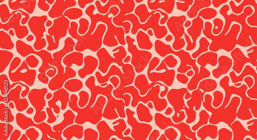 Red blobs with light pink wavy lines a vibrant abstract pattern