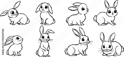 Wallpaper Mural Various cute and playful cartoon rabbits in different poses and expressions, ideal for children's illustrations or coloring activities
 Torontodigital.ca
