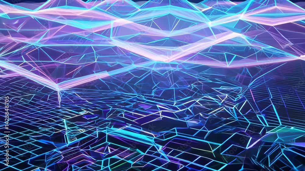Abstract Geometric Landscape Neon Lines Digital Network Data Flow Futuristic Background Animation Abstract Geometric Landscape Neon Lines Digital Network Data Flow Futuristic Background Animation