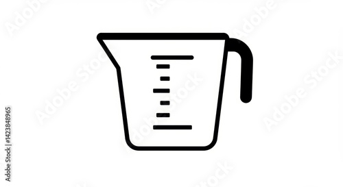 Simple Line Art: Measuring Cup Icon with Graduated Markings, Black Outline on White.