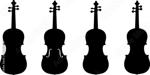Different styles of violins displayed in black and white sketches illustrating their unique features and designs
