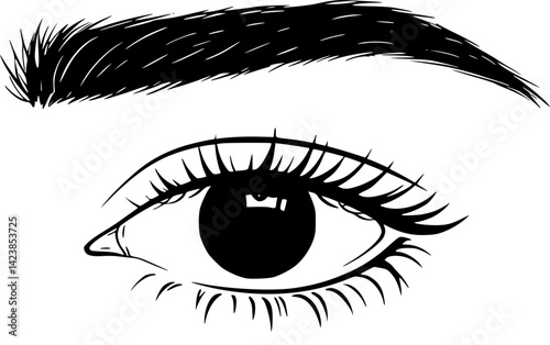 
An isolated eye adorned with eyelashes, illustrated in a modern style using watercolor paint, combined with sketch and ink elements, and a grunge texture