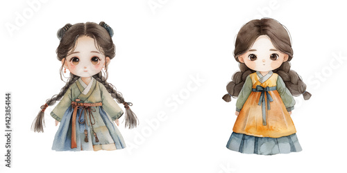 korean seollal outfit watercolor vector illustration