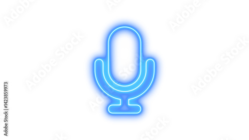 Neon microphone icon blue color glow with transparent background