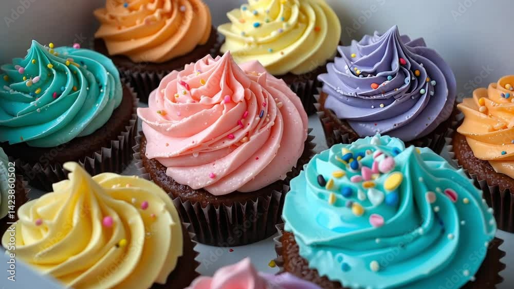 Colorful frosted cupcakes dessert bakery sweet treats colorful icing party food delicious baked goods