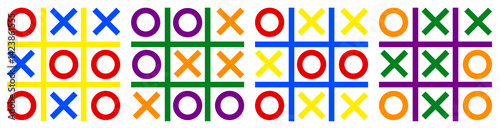 Colorful tic-tac-toe game. Different games of X-O. Play tic-tac-toe.