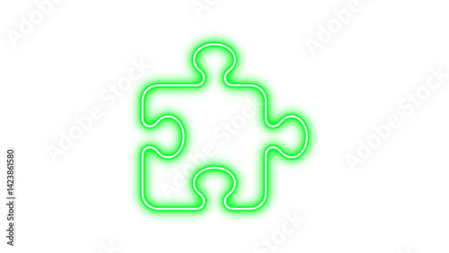 Neon puzzle piece icon green color glow with transparent background