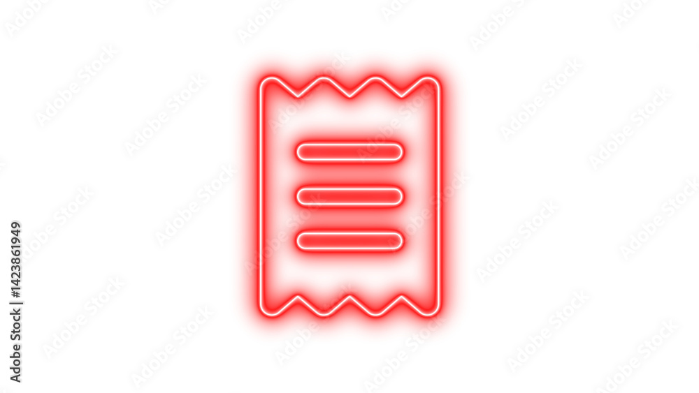 Neon receipt icon red color glow with transparent background Neon receipt icon red color glow with transparent background