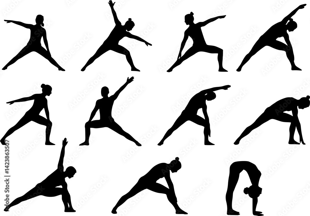 Black silhouettes of yoga on a white background
Black silhouettes of yoga on a white background