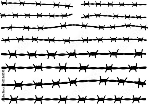 Black silhouette of the barbed wire
