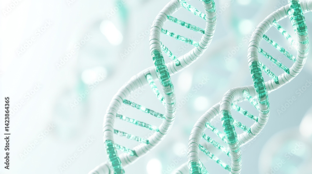 DNA double helix with glowing elements on light background DNA double helix with glowing elements on light background