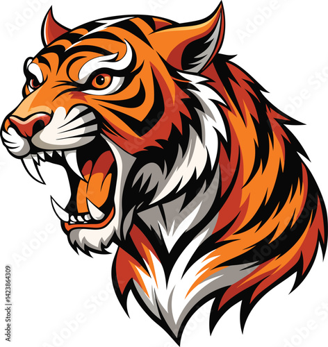 Fierce Roaring Tiger Head – Bold Vector Illustration of Wild Animal Mascot
