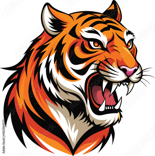 Fierce Roaring Tiger Head – Bold Vector Illustration of Wild Animal Mascot