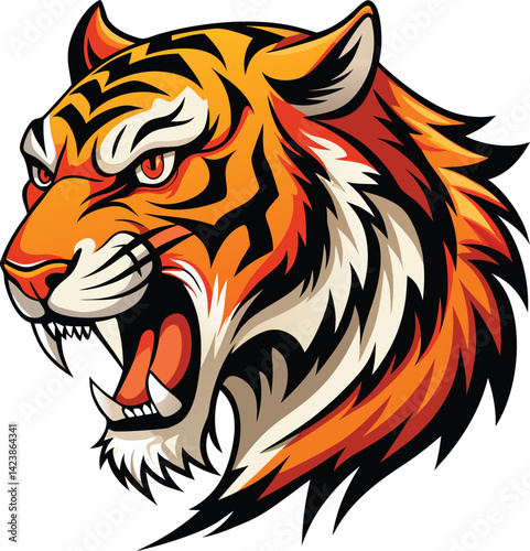 Fierce Roaring Tiger Head – Bold Vector Illustration of Wild Animal Mascot