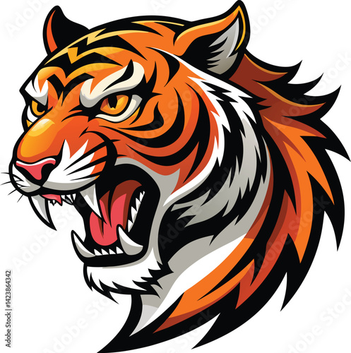 Fierce Roaring Tiger Head – Bold Vector Illustration of Wild Animal Mascot