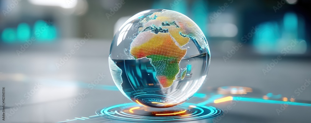 A vibrant, digital globe displaying Africa, illuminated with colorful patterns, set against a futuristic background. A vibrant, digital globe displaying Africa, illuminated with colorful patterns, set against a futuristic background.