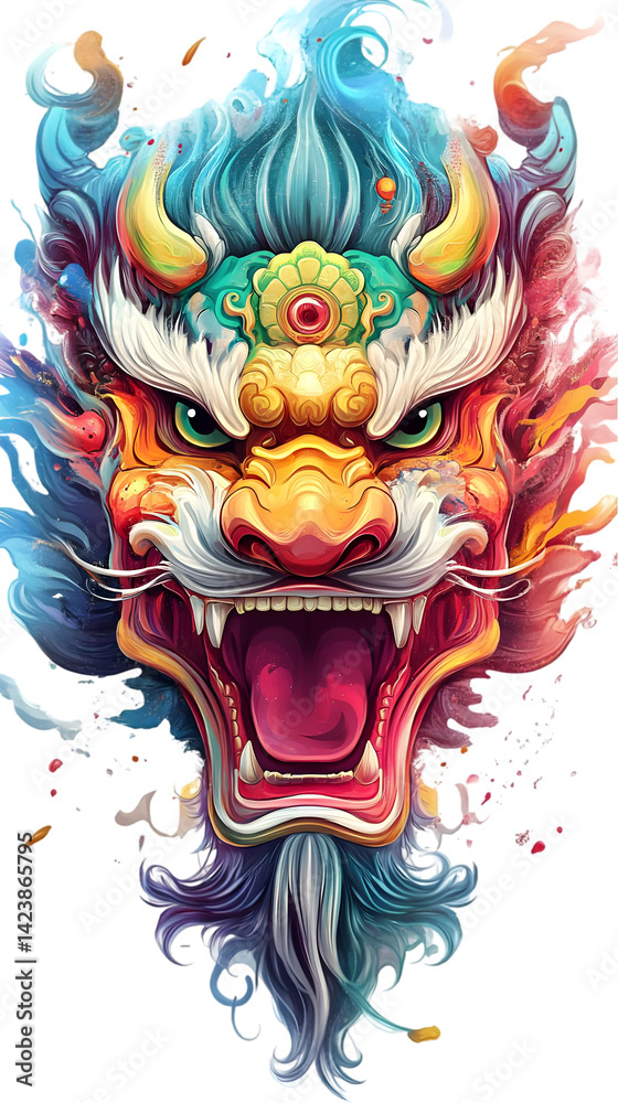 Obraz premium Colorful Dragon Illustration Isolated On Transparent Background