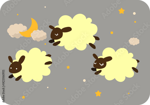 3匹のひつじのイラスト　睡眠のイメージ
