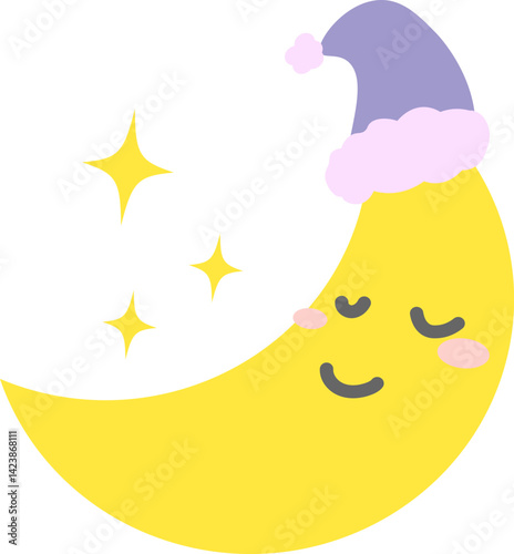 笑顔で眠る月のキャラクターイラスト