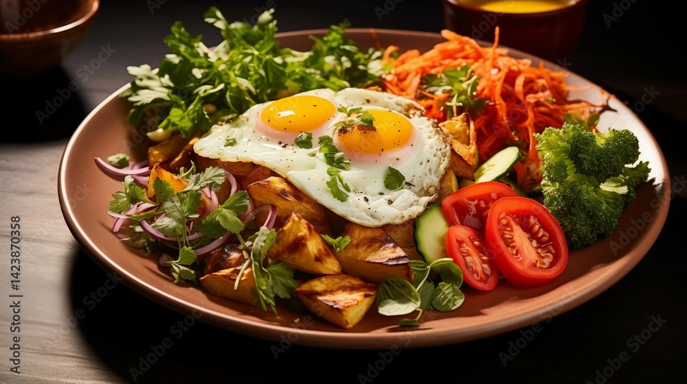 Yam Kai Dao on a plate with fresh vegetables Yam Kai Dao on a plate with fresh vegetables