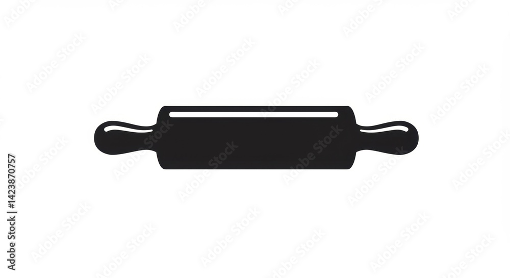 Black Rolling Pin Silhouette on White Background Black Rolling Pin Silhouette on White Background